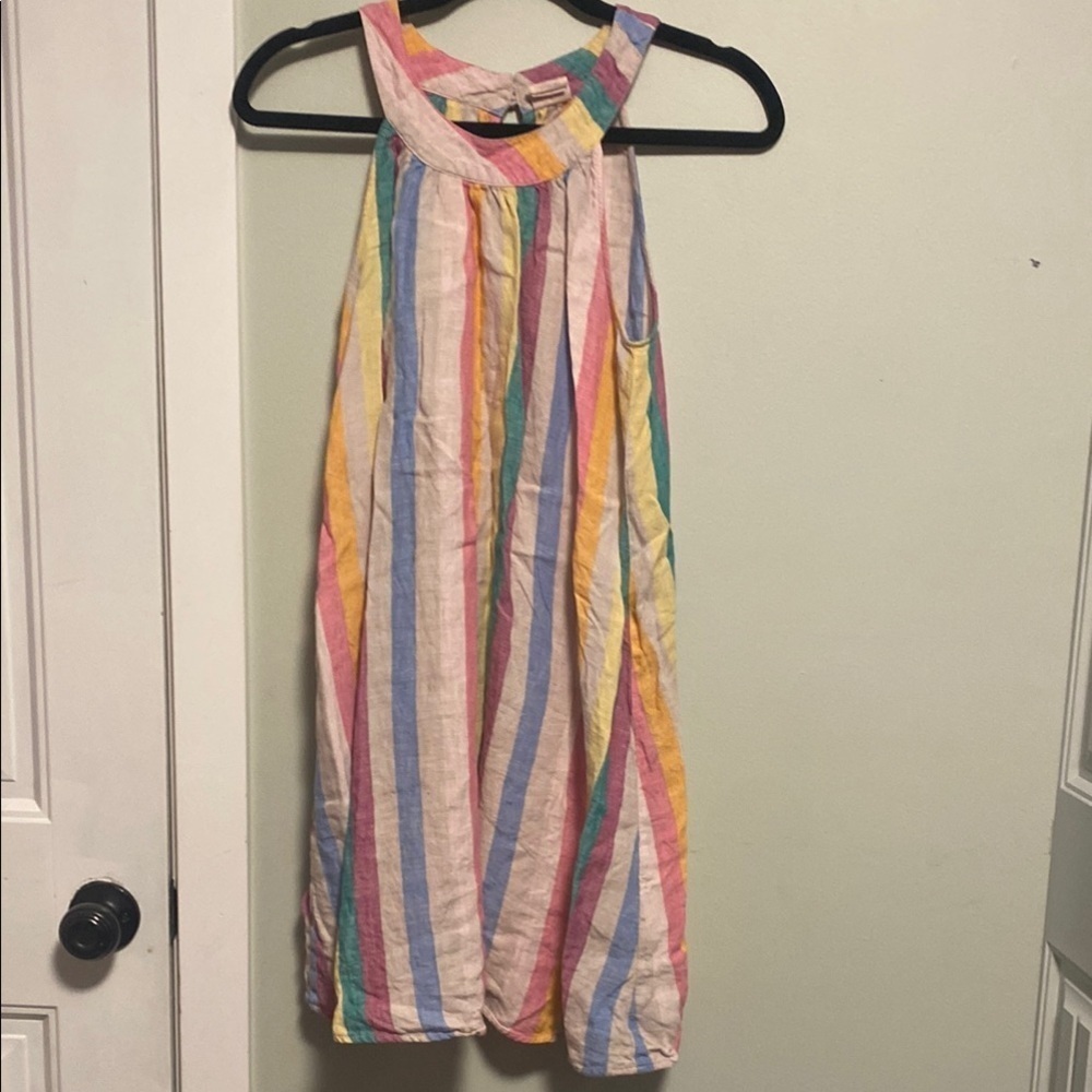 C&C California Pastel Striped 100% Linen Dress - XS - Halter